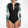 zip av - Combi surf manches longues MITI caraco Blanc Hibiscus Couleurs Lagon
