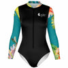avant 3d - Combi surf manches longues MITI caraco Hibiscus Turquoise Couleurs Lagon