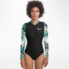 av - Combi surf manches longues MITI caraco Blanc Hibiscus Couleurs Lagon