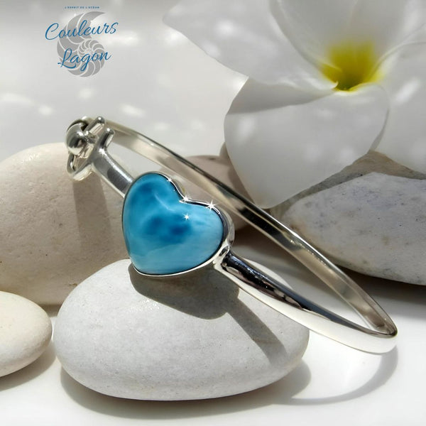Bracelet Artisanat Homme Ou Femme En Larimar Bleu Et Quartz Perle - Plaqué Argent 925