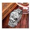 Montre Femme Luxe Chronographe LIGE AVIATOR - Couleurs Lagon - modele argent sur fond bois et verre