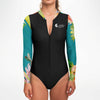 zip avant - Combi surf manches longues MITI caraco Hibiscus Turquoise Couleurs Lagon