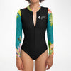zip avant - Combi surf manches longues MITI caraco Hibiscus Turquoise Couleurs Lagon