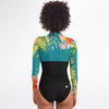 dos - Combi surf manches longues MITI caraco Hibiscus Turquoise Couleurs Lagon