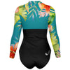 dos 3d - Combi surf manches longues MITI caraco Hibiscus Turquoise Couleurs Lagon