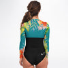 dos - Combi surf manches longues MITI caraco Hibiscus Turquoise Couleurs Lagon