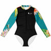 avant a plat - Combi surf manches longues MITI caraco Hibiscus Turquoise Couleurs Lagon
