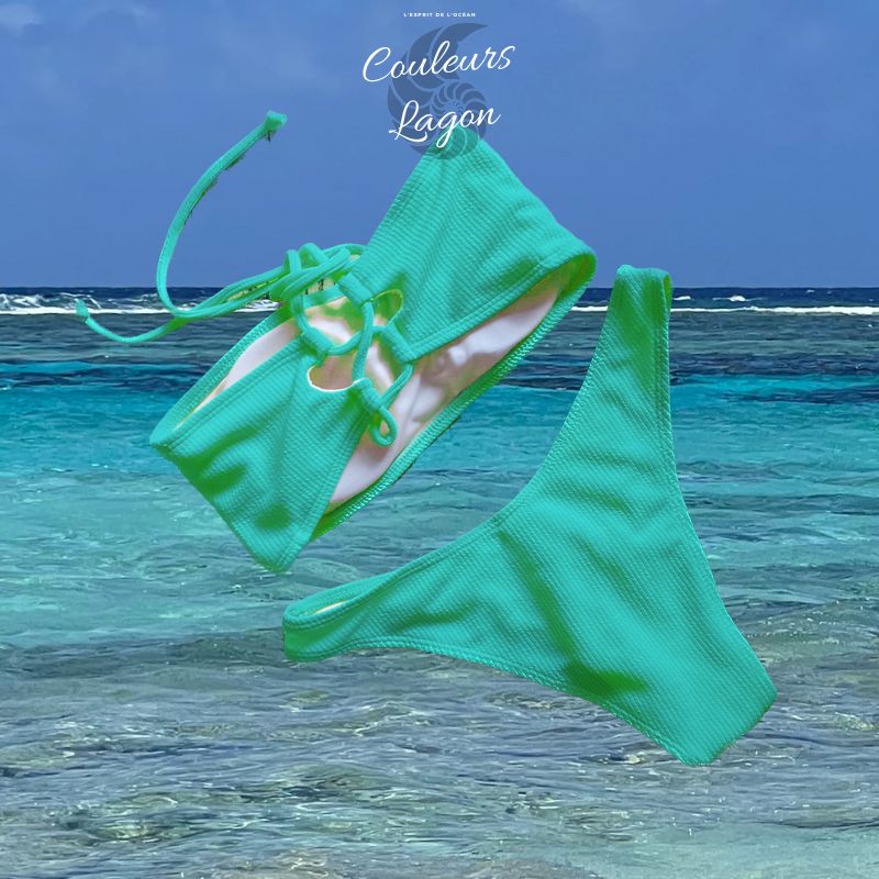Couleurs Lagon - Sexy Bikini 2 pièces Micro Bandeau Lacets Tangua Taille Haute Brésilien