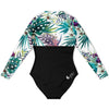 dos a plat - Combi surf manches longues MITI caraco Blanc Hibiscus Couleurs Lagon