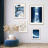composition plante salon - Toile impression d'art bleu océan blanc beige apnée dauphin requin - Couleurs Lagon