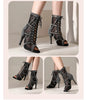modele show noir - Chaussures de Danse Latine à Talons Hauts – Modèle LUNA II Strass Styletto Noir - Couleurs Lagon