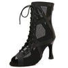 gros plan gauche - Chaussures de Danse Latine Noires à Talons Hauts – Modèle LUNA - Couleurs Lagon