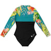 dos a plat - Combi surf manches longues MITI caraco Hibiscus Turquoise Couleurs Lagon