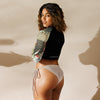 dos - Crop Top Lycra Femme Manche Longue Recyclé SPF50 Marron Sable Coquillage - Couleurs Lagon