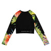 dos a plat - Crop Top Lycra Femme Manche Longue Recyclé SPF50 Noir Floral Hibiscus - Couleurs Lagon