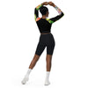dos et shorty - Crop Top Lycra Femme Manche Longue Recyclé SPF50 Noir Floral Hibiscus - Couleurs Lagon