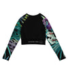 dos à plat - Crop Top Lycra Femme Manche Longue Recyclé SPF50 Noir Floral Libellule 2 - Couleurs Lagon