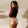 dos - Crop Top Lycra Femme Manche Longue Recyclé SPF50 Gorgone Rouge 2 - Couleurs Lagon