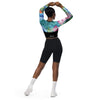 dos - Lycra MITI Crop Top Femme Caraco Recyclé UV50 Bleu Marine Meduse - Couleurs Lagon