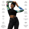 caracteristiques - Crop Top Lycra Femme Manche Longue Recyclé SPF50 Bleu Marine Meduse - Couleurs Lagon