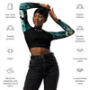 caracateristiques - Crop Top Lycra Femme Manche Longue Recyclé SPF50 Noir Floral Libellule 2 - Couleurs Lagon