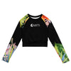 avant a plat - Crop Top Lycra Femme Manche Longue Recyclé SPF50 Noir Floral Hibiscus - Couleurs Lagon