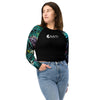 avant & jean - Crop Top Lycra Femme Manche Longue Recyclé SPF50 Noir Floral Libellule - Couleurs Lagon