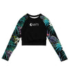 avant a plat - Crop Top Lycra Femme Manche Longue Recyclé SPF50 Noir Floral Libellule - Couleurs Lagon