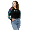 avant en jean - Crop Top Lycra Femme Manche Longue Recyclé SPF50 Noir Floral Libellule 2 - Couleurs Lagon