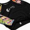 gros plan avant - Crop Top Lycra Femme Manche Longue Recyclé SPF50 Noir Floral Hibiscus - Couleurs Lagon