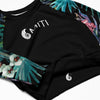 gros plan avant - Crop Top Lycra Femme Manche Longue Recyclé SPF50 Noir Floral Libellule - Couleurs Lagon