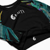 gros plan avant - Crop Top Lycra Femme Manche Longue Recyclé SPF50 Noir Floral Libellule 2 - Couleurs Lagon
