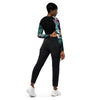 dos et jean noir - Crop Top Lycra Femme Manche Longue Recyclé SPF50 Noir Floral Libellule 2 - Couleurs Lagon