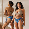 dos et avant - Bas de Bikini String Doublé Café Recyclé UPF50+ Bleu Meduse - Couleurs Lagon