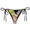 avant à plat - Bas de Bikini String Doublé Noir Recyclé UPF50+ Floral Hibiscus - Couleurs Lagon