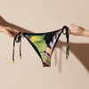 avant et doublure noir - Bas de Bikini String Doublé Noir Recyclé UPF50+ Floral Hibiscus - Couleurs Lagon