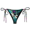 avant à plat - Bas de Bikini String Doublé Noir Recyclé UPF50+ Floral Libellule - Couleurs Lagon