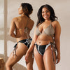 dos et avant - Bas de Bikini String Doublé Noir Recyclé UPF50+ Nautile - Couleurs Lagon