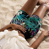 Couleurs Lagon - Yoga Shorts de Bain Taille Haute NOIR FLORAL - 1 poche ceinture