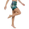 Couleurs Lagon - Yoga Shorts de Bain Taille Haute NOIR FLORAL LIBELLULE - 1 poche ceinture