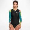 avant - Combi surf manches longues MITI caraco Hibiscus Turquoise Couleurs Lagon