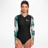 av - Combi surf manches longues MITI caraco Blanc Hibiscus Couleurs Lagon