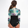 dos - Combi surf manches longues MITI caraco Blanc Hibiscus Couleurs Lagon
