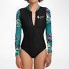 zip av - Combi surf manches longues MITI caraco Orchidees Turquoise II Couleurs Lagon