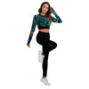 Ensemble sport femme top et legging dos nu noir bénitier bleu - avant droit
