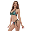 Ensemble de bikini tangua Couleurs Lagon FLORAL 2 NOIR