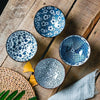 Bols en Porcelaine Céramique Japonaise Floral Bleu Outremer - Couleurs Lagon - 4pcs fine sur planche