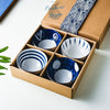 Bols en Porcelaine Céramique Japonaise Floral Bleu Outremer - Couleurs Lagon - 4pcs blanc