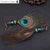 Boucles d'Oreilles Plumes de Paon et Pierres Naturelles Océan - Couleurs Lagon