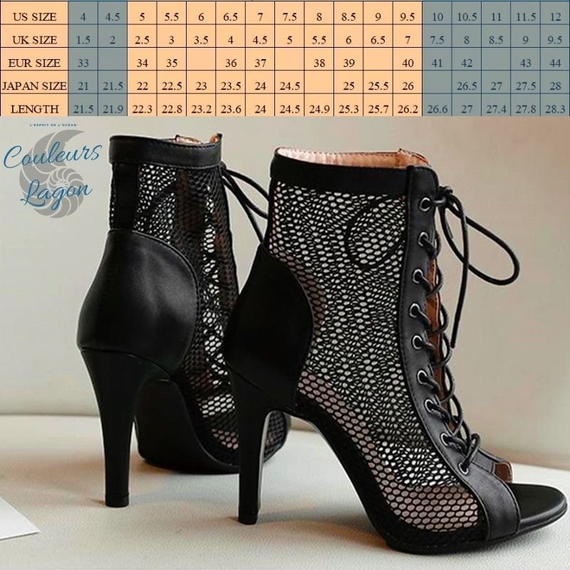 tailles - Chaussure Danse Bottine Latine Professionnelle Maille et Lacet - Couleurs Lagon